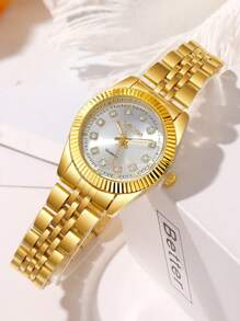 Chance 2pcs Fashionable And Business Quartz Women's Watches, Paired With Bow And Rhinestone Jewelry Bracelet Set, Suitable For Festivals, Parties, Weddings, And Daily Wear, Making It The Best Gift For Women.