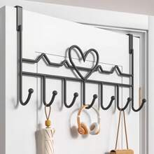 Fashionable White Heart-Shaped Design Door Storage Rack - Equipped With 7 Hooks, Easy To Install, With A Metal Structure That Can Hang Towels, Clothes, Hats, Wallets, And Bathrobes - Perfect For Home Decoration And Hanging Clothes.