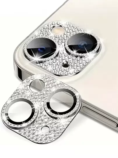 1pc Metal Diamond Coated Protective Film To Protect Your Camera Lens And Screen, Compatible With IPhone 16/15/14/13/12/11/Pro/Pro Max/Plus/Mini. A Gift For Birthday, Family, And Friends, Sparkling Crystal Texture, Lens Protector, Phone Accessories, Waterproof, Shockproof, Anti-Fall, Anti-Scratch, Anti-Fingerprint, Full Coverage.