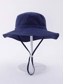 1pc Kids Sun Protection Bucket Hat With Windproof Rope, Simple Solid Color Or Cartoon Print Design, Thin Breathable Bucket Hat, Beach Hat And Bucket Hat Suitable For Daily Travel