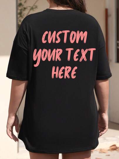 Personlig anpassad text Lös T-shirt för kvinnor, Anpassad handskriven konstnärlig text, Anpassa din text/födelsedagsönskningar/intressanta citat/slogan, Plus Size Lös Kvinnor Rundhalsad Casual T-shirt i T-shirt, Anpassad grafisk T-shirt, Svart T-shirt för damer, Jubileumspresent, Alla hjärtans dagpresent, Födelsedagspresent, Bästa S-Tröja för kvinnor, Sommarvän, Bästa S-Tröja för kvinnor Laguniformer