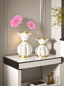 Modern Living Room White Gold Wavy Ceramic Vase Art Home Decoration Ornament Luxurious Black Gold Flower Vase Room Decoration Back To School School Supplies Glass Vase