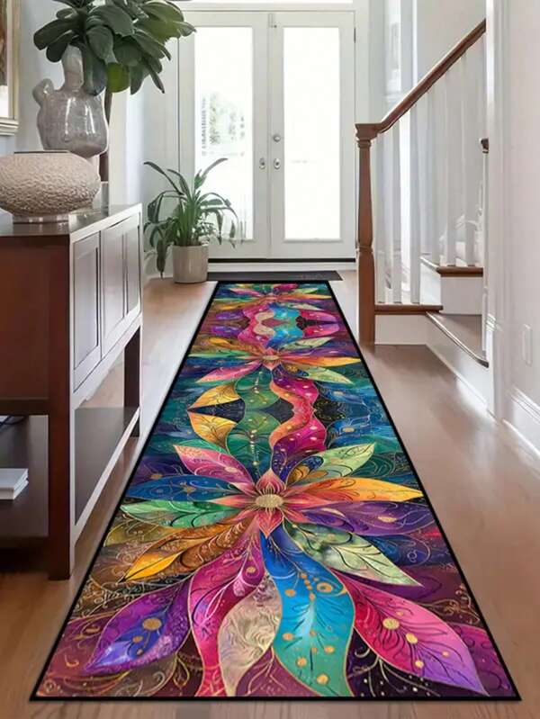 1 pièce Tapis floral multicolore fleuri vif, tapis doux et confortable, tapis vintage, tapis de décoration d'intérieur, convient pour le salon, le couloir, la chambre, la cuisine, l'entrée, l'intérieur, le placard, le jardin