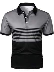 Summer Men Short Sleeve Lapel Stripe Polo Shirt Men Fashion 100% Polyester Polo Shirt Tops