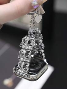 1pc Fashion Apple WatchBand Watch Strap Silver Bracelet Women,Geometric Floral Openwork Rhinestone Pattern Design Perfectly Fits The Wrist,Rhinestone Metal Shiny Strap, Compatible With Apple Watch Series 10/9/8/7/SE/6/5/4, 38mm 40mm 41mm 42mm 44mm 45mm 46mm 49mm, Smart Watch Strap, Bracelet Wristband Suitable For Her Gifts, Gifts To Friends,Adjustable AppleWatch Band