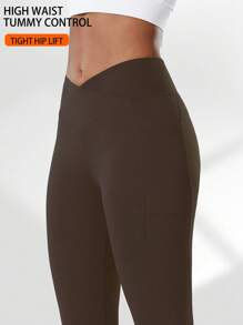 2 stuks V-taille getailleerde taille yogabroek met zijzakken, hoge taille compressietights leggings voor vrouwen, vochtafvoerend, geschikt voor hardlopen, workout, pilates, casual wear