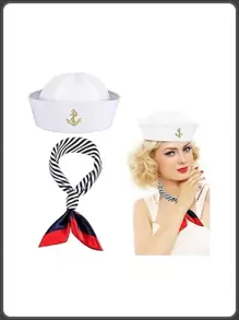 Gorra de marinero blanca de capitán para hombres y mujeres, accesorio de disfraz de adulto. Gorra de marinero para hombres y mujeres, conjunto de marinero azul con gorra de marinero blanca, gorra de capitán