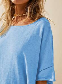 Women's Oversized T Shirt Loose Fit Crew Neck Short Sleeve Side Slit Summer Blouse Top - Màu xanh lam - Xem 5