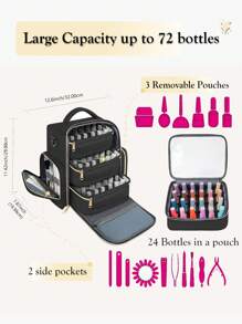 YOREPEK 指甲油收纳盒可容纳 72 瓶（15 毫升/0.5 液体盎司）和美甲灯，大容量美甲收纳袋，配有 3 个可拆卸小袋和 4 个拉链口袋，适用于美甲师和家庭沙龙的防水化妆品收纳盒，旅行美甲工具包美甲收纳盒，适合女性、妻子和女朋友的完美情人节礼物，波西米亚风