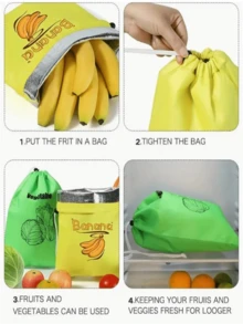Set de 3 bolsas de almacenamiento con cordón de protección fresca, bolsas reutilizables para plátanos, tomates, lechugas para la cocina, oficina, dormitorio, cajas de almacenamiento abiertas para organización del hogar