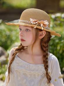 1pc New Sweet Bucket Hat, Thin Hollow Woven Straw Sun Hat, For Casual, Beach, Holiday, Anti-UV Protection - 1PC - View 10