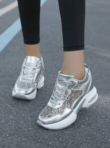 Zapatos de plataforma para mujer 2025 Nuevos zapatos con rhinestone para primavera y otoño, zapatillas deportivas casuales con suela gruesa y cojín de aire