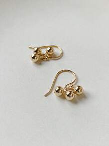 925 纯银三球吊坠耳环，优雅经典复古设计，时尚百搭女士耳环 - 金色 - 查看 2