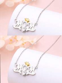 1pc Versatile Heart-Shaped Rhinestone Crown & Letter Pendant Necklace, Suitable For Men And Women, Elegant Gift - Multicolor - View 2