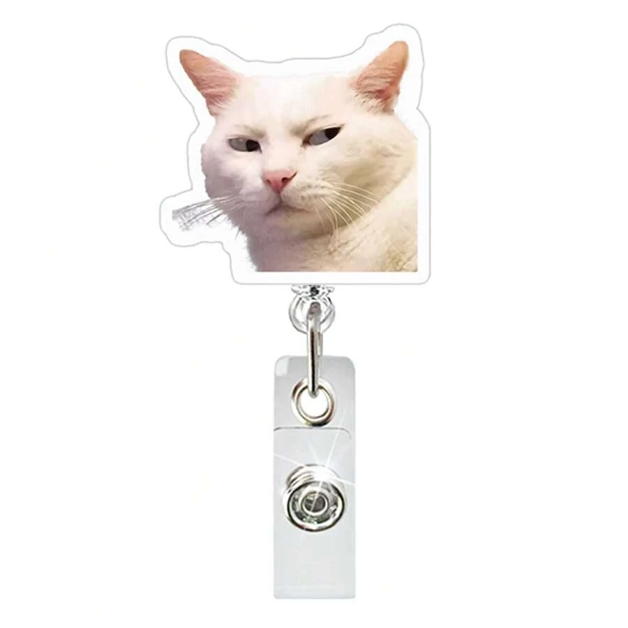 1 Pc Cute Cat Retractable Rotating Badge Reel With Alligator Clip ID Badge Holder - Multicolor - View 1
