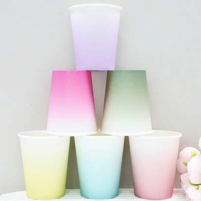 10pcs/20pcs/40pcs,9oz Disposable Paper Cups Pastel Rainbow Gradient Party Cups Drinking Cups For Party, DIY And Holiday, Multicolor Paper Cups For Wedding Party Picnic BBQ Travel And Event