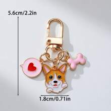 1 件心形、骨头和小狗装饰锌合金油滴“爱你狗”宠物钥匙扣，卡通可爱品种，如柯基犬、萨摩耶犬、法国斗牛犬、达尔马提亚犬、柴犬、比熊犬，是送给宠物爱好者的完美礼物，狗爸爸和妈妈配件汽车配件包饰