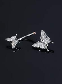 1pc Body Jewelry Navel Piercing, Fashionable Rhinestone Butterfly Navel Ring
