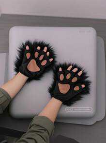 4pcs Soft Plush Adorable Fox Cosplay Accessory Set - Mask, Ear Headband, Tail With Paw Prints & Gloves Flirting Accessories