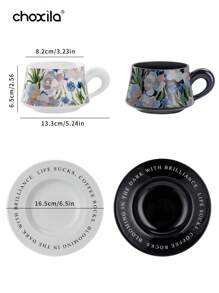 choxila 2pcs/Set Ceramic Coffee Cup, Coffee Cup And Saucer Set, Home Tea Cup, Office Cup, Ideal Holiday Gift