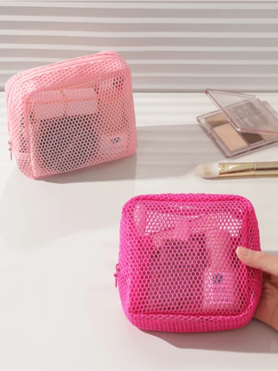 1 Piece Of Cute Dopamine Color Grid Data Cable Storage Bag, (Lanyard Can Be Purchased Separately, Color Is Random), Portable Hand-Held Cable Earphone Power Charger Lipstick Bag, Pink/Purple/Blue Small Travel Storage Bag, Travel Essentials, Travel Accessories, Mobile Phone Storage Bag Cable Organizer