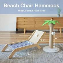 Cat Hammock With Coconut Palm Tree Scratching Post, Cozy Beach Chair Elevated Cat Beds, Sisal Cat Tree Scratching Post For Indoor Cats (Post & Hammock)
