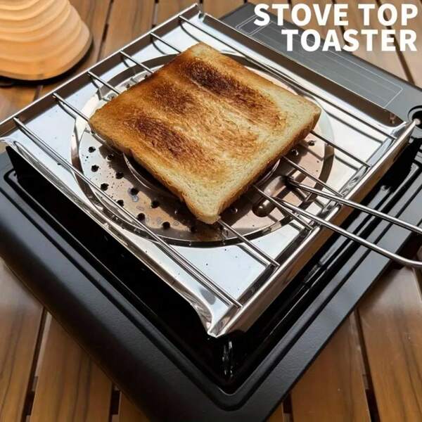 1 pieza Tostadora de acero inoxidable para encimera de cocina con asa plegable