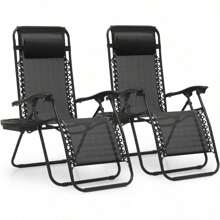 Zero Gravity Chairs Pair Of 2 Outdoor Folding Patio Lounge Chairs For Outside Reclining Lawn Chairs Recliner Beach Chairs For Adults, Black