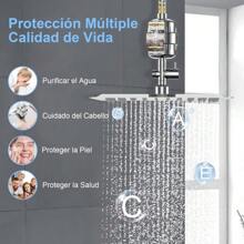 Regadera para Baño con Filtro, 10" Cabeza de Ducha Antióxido con Shower Head de Mano, 20 Capas de Filtrado, Regadera Cuadrada de Alta Presion, con 2 Cartuchos Filtrantes y Todos Los Accesorios