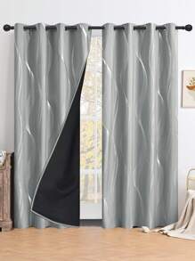 1/2pcs High Shading Silver-Plated Curtain FabricBlackout Curtains Thermal Insulated Lined Window, With Marble Texture Decorative Curtain Board, Grey For Living Room, Bedroom, Kitchen, Bathroom, Home Decor(Similar To Waterproof Material, But Rather Thin) - Solid Color - View 25