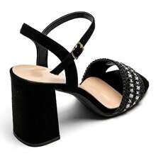 Summer Fashion Versatile Rhinestone Decor High Heel Sandals - Black - View 4