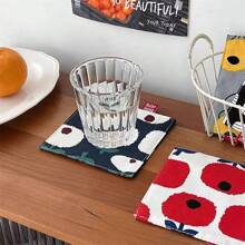 1pc 2-In-1 Square Coaster - Ins Style/Countryside Style, Double-Layered Fabric Insulation Pad, Non-Slip Mat, Decorative Mat, Absorbent Pad, Suitable For Dining Table, Living Room, Bedroom Decor And Use