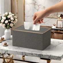 Caja de pañuelos de PU con bordes dorados - Portarrollos de papel para el hogar, la cocina, el baño, la sala de estar y el dormitorio
