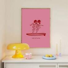 1PC Frameless Canvas Art Print - Vintage Western Surf Cowgirl, Art Deco Classic Modern Style, Wall Decor For Home Office, Bathroom, Living Room, Bedroom, Dining Room - Ink Artwork, Portraits, Character Themes, Herringbone Patterns - Spring/Summer Wall Art Decor - Perfect Gift For Art Lovers And Home Decor Enthusiasts!