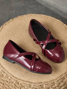 1 Paio di scarpe da vestire in pelle per bambine, colori rosso vino, rosso, verde, scarpe da principessa per scuola, eventi e feste, punta tonda, in morbida pelle, scarpe di bon ton, stile carino e alla moda per l'accademia