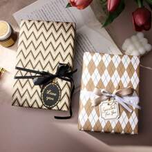 1 set de papiers cadeaux élégants et minimalistes avec motifs de carreaux et de rayures, avec impression dorée