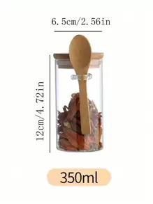 1 Stück 350ml/450ml rundes Glas Vorratsglas mit Luftdichtem Deckel, Gewürz Gläser mit Bambusdeckel und Löffel, Lebensmittel Vorratsbehälter für Zucker, Kaffee, Nüsse, Glas Küchen Kanister für Mehl, Kekse, Süßigkeiten, Matcha Tee, Nüsse und Gewürze