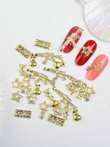 30pcs 3D Gun Shape Nail Jewelry Set, Including Punk Gun, Shiny Alloy Teddy Bear Rhinestone, Pentagram Pendant, Pentagram And Money Nail Decorations, Nail Art DIY Supplies, For Girls & Women