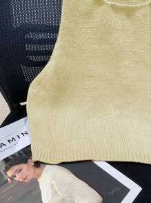 Chaleco de punto de unicolor con cuello redondo simple para mujer