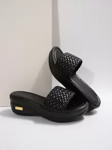 女式厚底坡跟编织凉鞋，休闲时尚夏季沙滩鞋，可搭配连衣裙