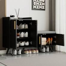 Shoe Cabinets - Black + Dark Walnut + Particle Board - View 4