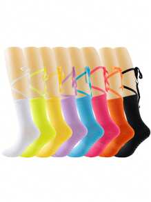 1/8 双装纯色瑜伽袜，带绑带，专业防滑袜，适用于瑜伽、普拉提、健身、体操，也适合日常穿着，透气中筒袜 - 彩色 - 查看 8