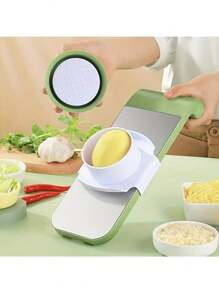 7pcs Stainless Steel Multi-Function Vegetable Slicer And Grater Set With Replaceable Blades, Manual Kitchen Tool Kit For Potatoes, Carrots And Cucumbers - Green - View 6