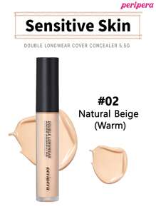 Peripera K-Beauty 双重持久遮瑕膏，尖端遮瑕膏，适用于敏感肌肤，液体遮瑕膏，轻盈，全面覆盖，持久，遮瑕，修饰，遮盖，保湿，提亮，浅沙色，韩式彩妆 - #02 Natural Beige - 查看 3