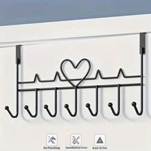 Fashionable White Heart-Shaped Design Door Storage Rack - Equipped With 7 Hooks, Easy To Install, With A Metal Structure That Can Hang Towels, Clothes, Hats, Wallets, And Bathrobes - Perfect For Home Decoration And Hanging Clothes.