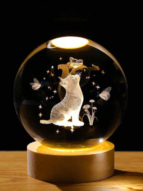 1pc Hand-Made Cat Chasing Butterfly Crystal Decor, Suitable As Mother's Day, Holiday, Birthday, Graduation Gift For Family, Friends, Lover, Girlfriend And Household Members. Crystal Material Adds A Luxurious Feel. Can Be Used As Room Decor, Office Desk Ornament, Home Decoration, Holiday Gift, Birthday Gift, Scene Decoration And Holiday Accessory.