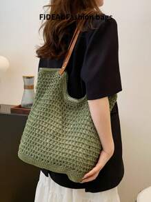 Nouveau sac à épaule en crochet de mode printemps pour femmes, design minimaliste élégant et léger de grande capacité avec un motif ajouré, convient pour les vacances, la plage, polyvalent