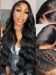 150% Density Elegant Body Wave Bob Wig Pre Plucked Frontal Human Hair 13x4 Transparent Lace Front Wigs Human Hair Natural Color Short Body Wavy Wig Curly Human Hair Wigs - Natural & Black - View 4