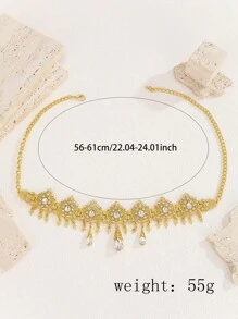 1pc Gold Rhinestone Glamorous Women's Headchain, Teardrop Tassel Bridal Jewelry Set, Suitable For Women's Wedding, Party Wear