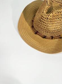 1pc Women's Foldable Wide Brim Straw Hat - Lightweight Breathable Summer Beach Sun Hat, Suitable For Outdoor Travel, Light Brown, Perfect For Spring/Summer Vacation - Multicolor - View 3